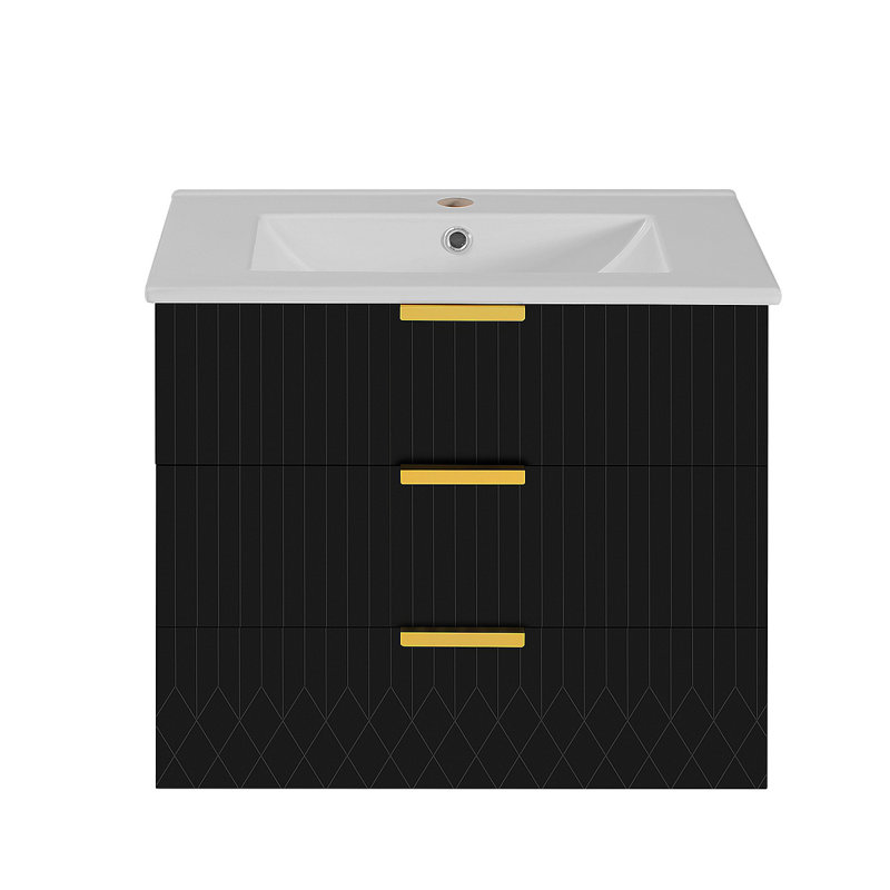 24Inch Wall Mounted Floating Cabinet W/Double Drawer, Floating Rectangular Vanity Small Bathroom Sink With Single Faucet Hole And Overflow, Modern Bathroom Cabinet With Ceramic Basin Sink