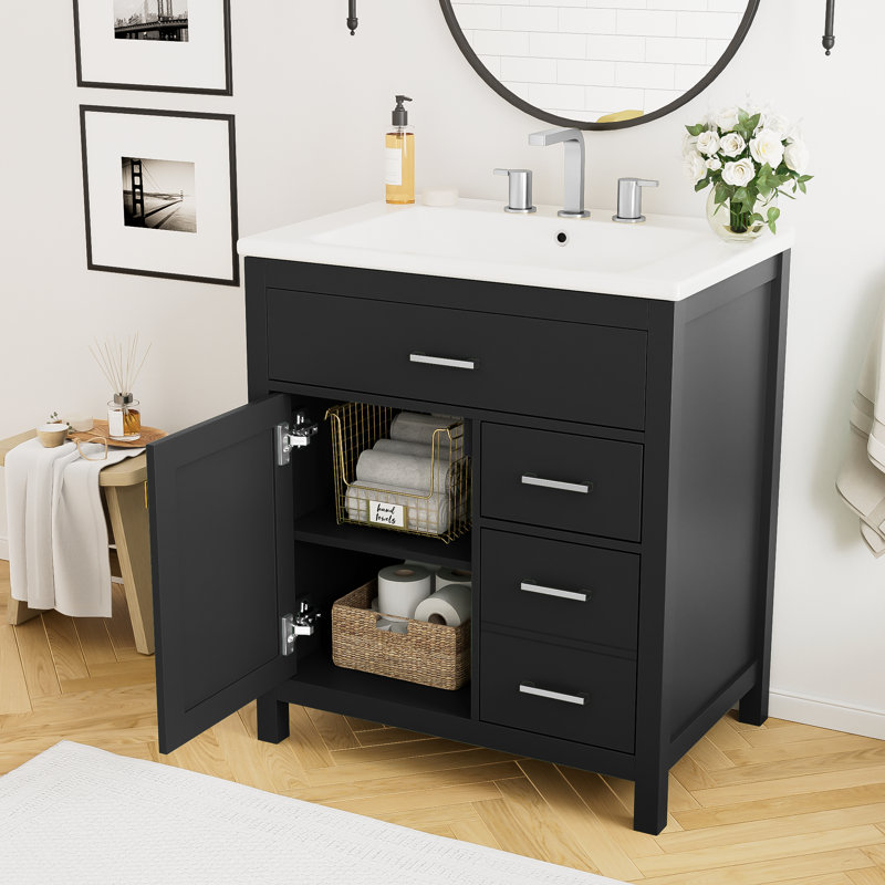 Base de meuble-lavabo simple 29,9 po seulement, Noir, Argent