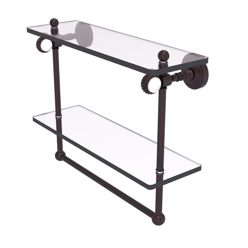 Jarrell 2 Piece Glass Tiered Shelf with Towel Bar, 13" H x 16" W x 5.12" D, Antique Bronze