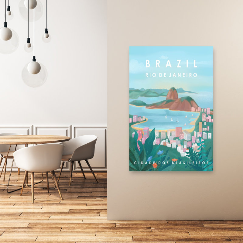 Affiche murale représentant une ville balnéaire brésilienne colorée, sereine et vibrante, H 48 po x l 32 po