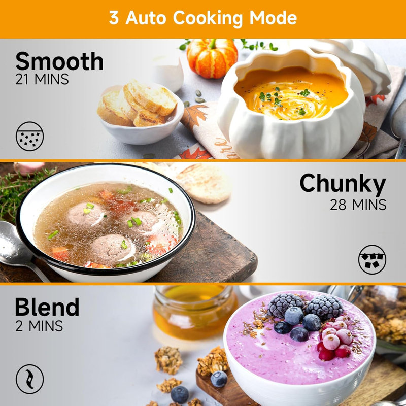 Soup Maker 1.6 L, 4-in-1 Multifunctional Smooth Soup and Chunky Soup Machine Maker with LCD Control Panel, Red/Black