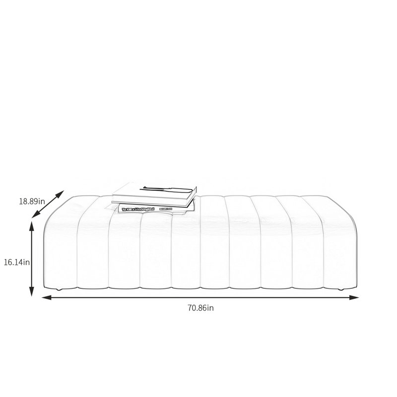 Banc de rangement rembourré en cuir de vache Silda, H 16,14 po x l 70,86 po x P 18,89 po