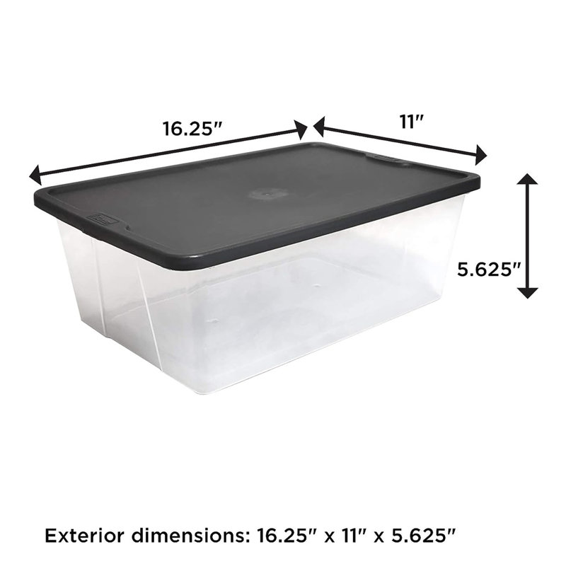 Homz 12 Qt Stackable Plastic Storage Container w/Snaplock Lid (4 Pack), Clear/Gray