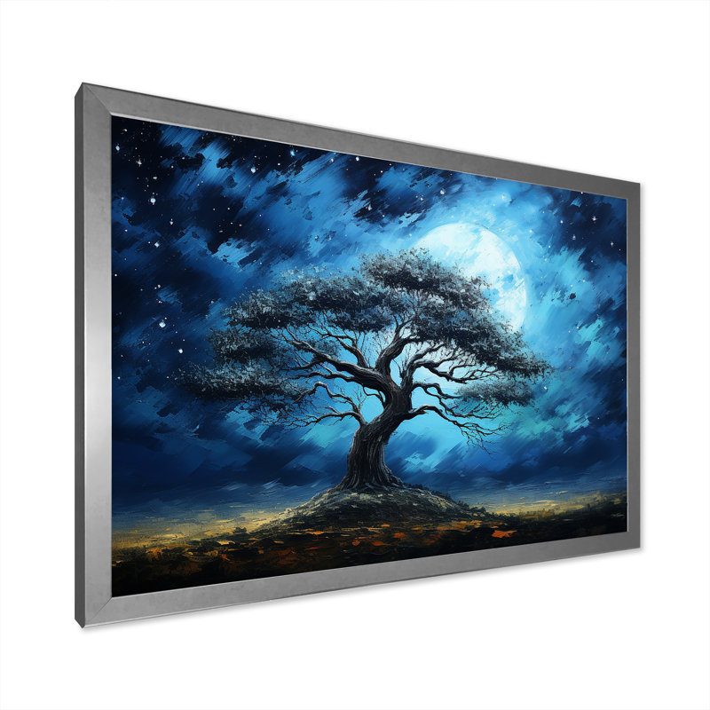 Arbre bleu d'Afrique, Serengeti, art mural 5, Cadre de coin argenté fermé, H 24 po x l 32 po x P 1 po