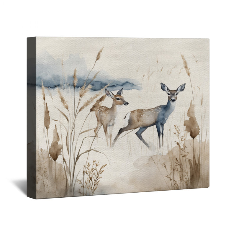 «Deer In Grassland», toile tendue dans de nombreuses tailles, 16 x 16 pouces