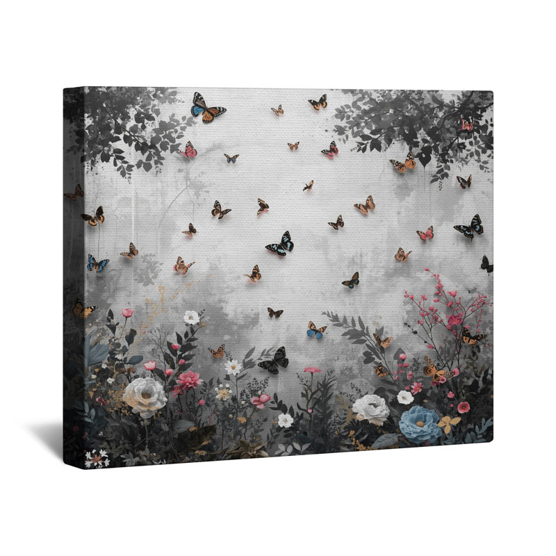Butterflies And Flowers Canvas Gallery Wrap in Many Sizes, 16 x 20 inches