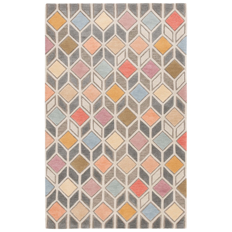 Rodeo Drive Hand Tufted Wool/Cotton Geometric Rug in Grey/Beige, Rectangle 5' x 8'
