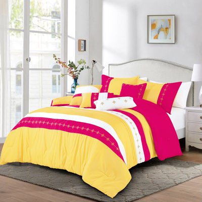  7-Pieces Luxury Quilted Embroidery Bedding Comforter Set