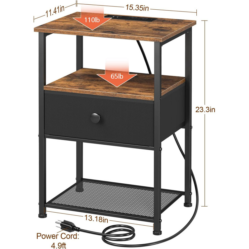 Kiler 15.35'' W Metal Nightstand, Black/Brown