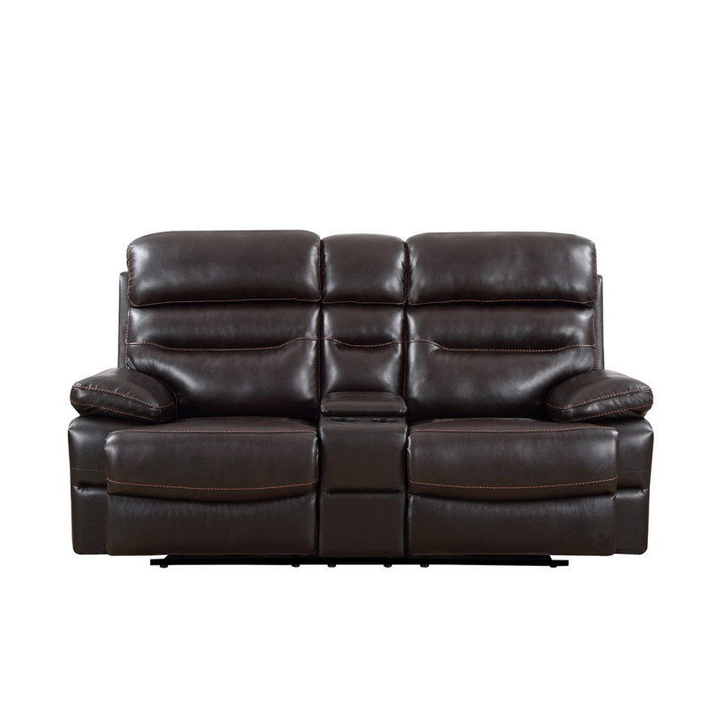 Apollus 78'' Faux Leather Reclining Loveseat, Manual, Brown Faux Leather