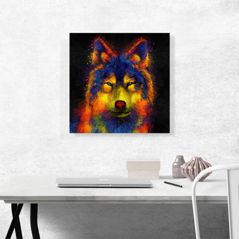 Loup gris, animal canin - impression sur toile tendue, H 18 po x l 18 po x 1,5 po