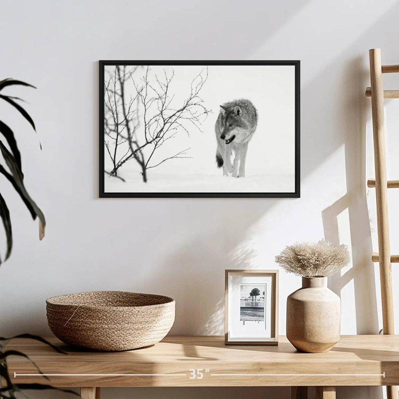 Chasse au loup d'hiver, 19 po x 13 po, Cadre flottant noir