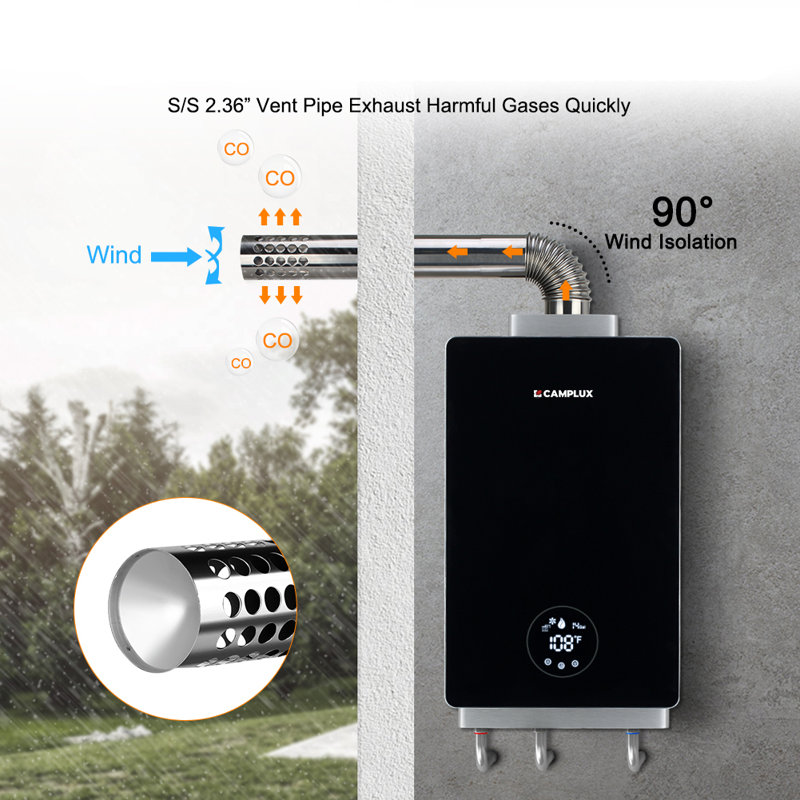 Chauffe-eau intérieur sans réservoir au propane 3,18 GPM 8,2000 BTU Camplux avec ensemble d'évent