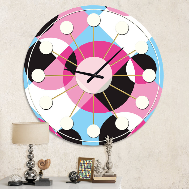 Abstrait géométrique rétro I - horloge murale moderne Mid-Century, Moyenne