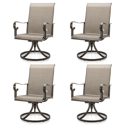 Ensemble de 4 chaises de patio pivotantes pour l'extérieur, avec chaises à bascule pivotantes pour l'extérieur en polyester enduit de PVC toutes saisons, avec dossier haut et structure en métal pour terrasse, brun