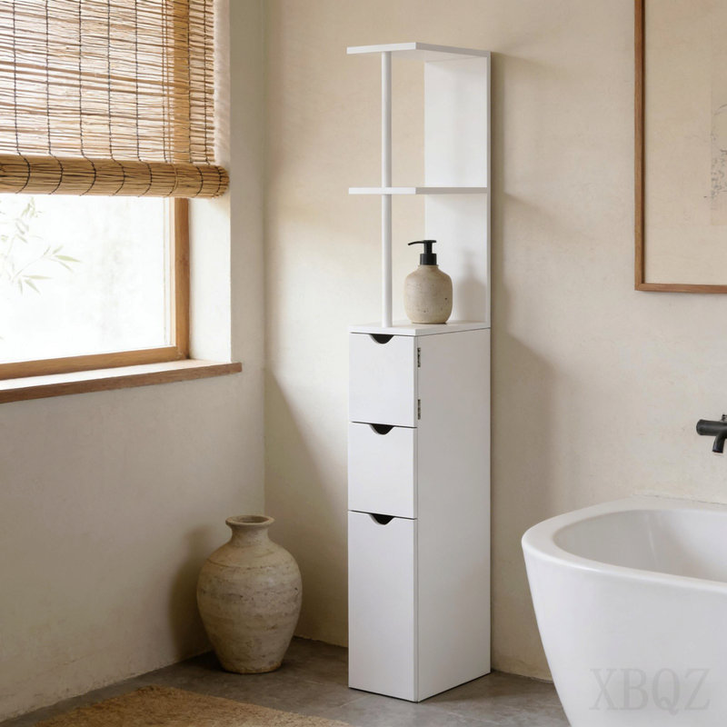 Tour de rangement étroite, organisateur de plancher latéral, armoire de rangement de salle de bain