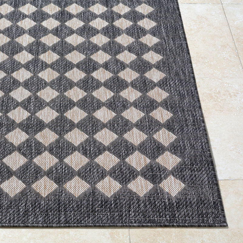 Galey Alix x Livabliss Mulberry Outdoor Machine Woven Rug, Rectangle 5'3" x 7', Black