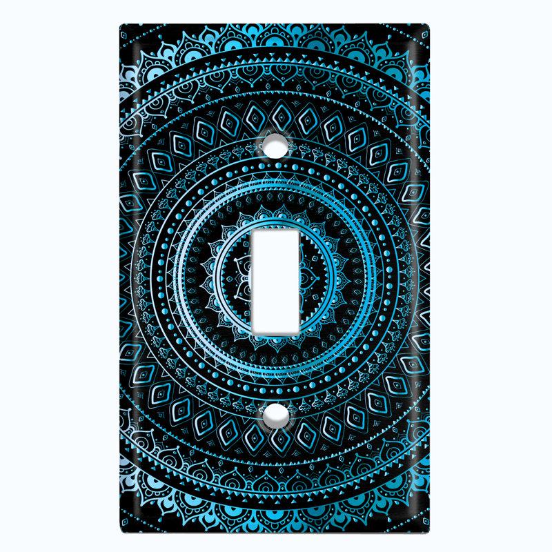 Blue Mandala Circle Patterned 1 - Gang Toggle Light Switch Standard Wall Plate