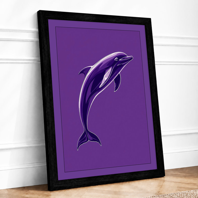 Leaping Dolphin Minimalist - Framed Print, A4 - 29.7 x 21.0 cm, Black