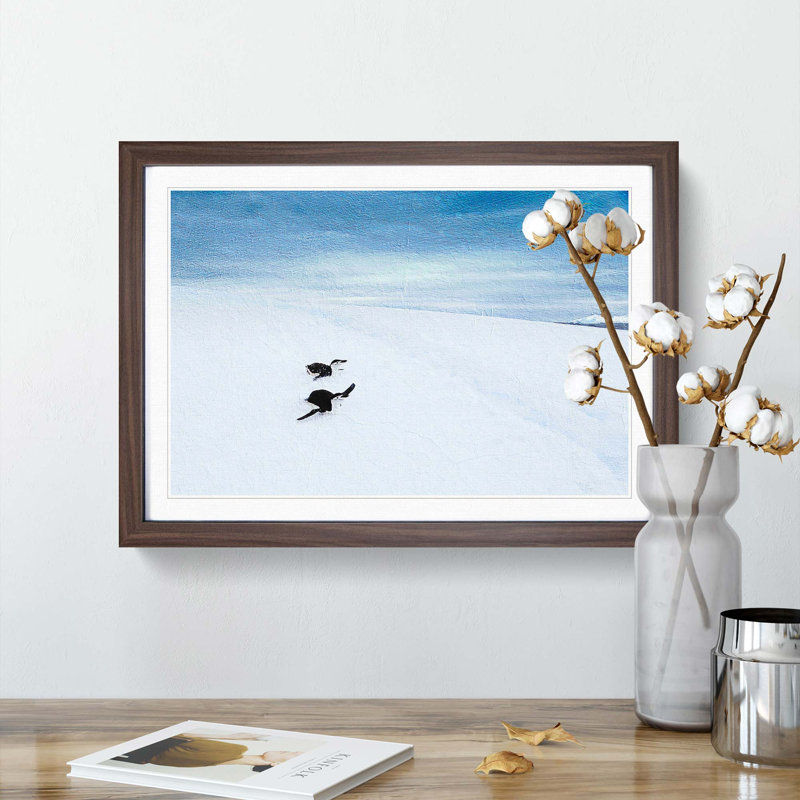 Playing Penguins - Picture Frame Painting Print, 27cm H x 36cm W x 2cm D, Walnut Framed