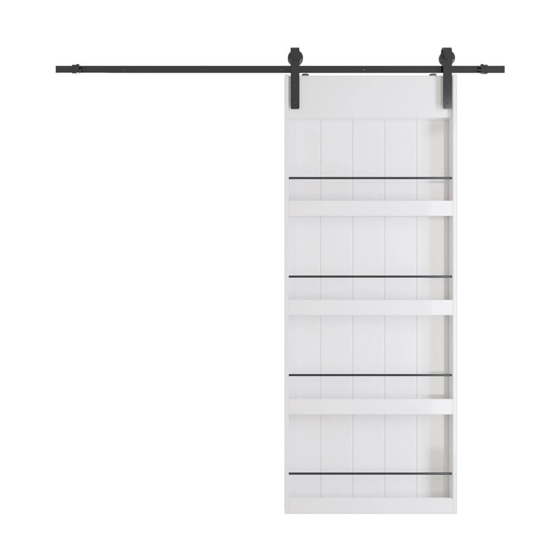 Sliding Barn Door With Four Levels Shelfs With Hardware Kit Included, 1, 30" x 84"