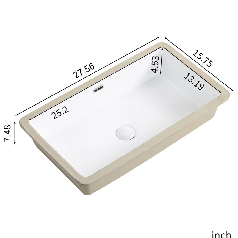 Lavabo de salle de bain à double fixation 28 pouces pour cuisine et salle de bain, cuve profonde, surface lisse, lavabo de salle de bain American Design, encastré et sur comptoir, élégant, céramique