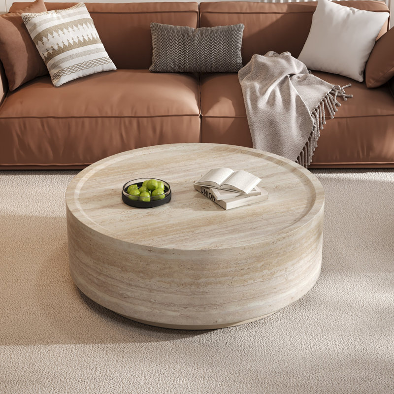 Wood Drum Coffee Table, 13.7" H x 37" L x 37" W