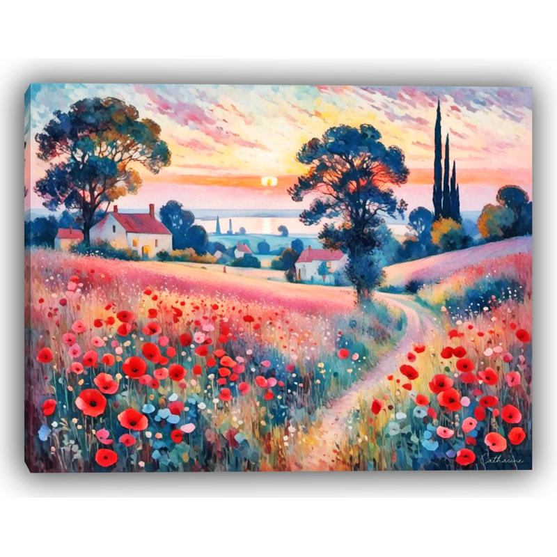 «Evening Glow Over Poppy Fields», reproduction sur toile tendue, H 30 po x l 30 po