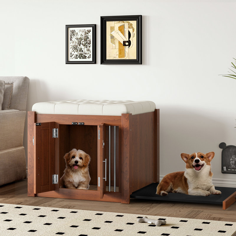 Caisse en bois pour chien avec siège rembourré et portes doubles