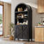 Bibliothèque arquée 63 "avec 2 portes décoratives en croix, armoire de rangement Farmhouse Pantry avec tablette ouverte, pour la cuisine, la salle à manger, le salon, noir-463964807
