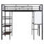 Lit mezzanine en métal noir avec tablettes à 3 niveaux et bureau d'étude