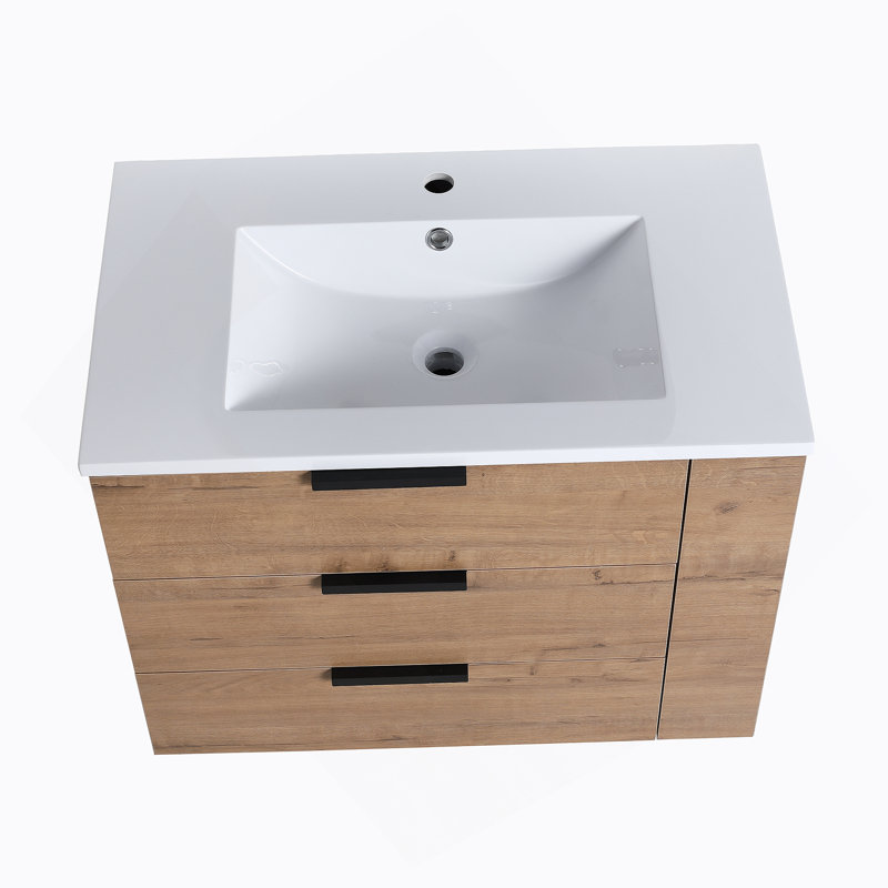 Meuble-lavabo mural 30 po avec lavabo et tiroir à fermeture en douceur