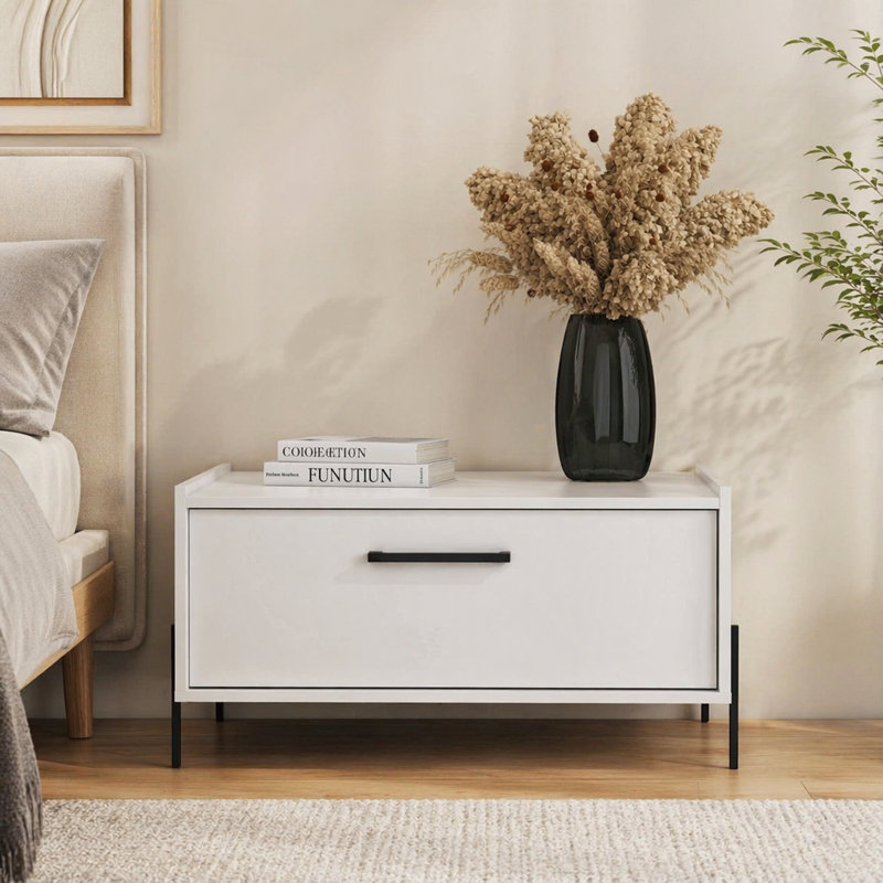 Table basse avec porte rabattable, H 15,71 po x l 20 po x P 20 po, Blanc