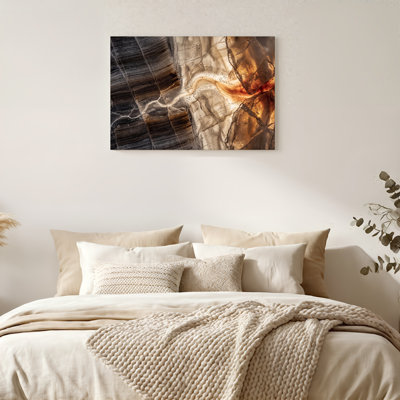 Abstract Textured Layers in Amber and Dark Grey Canvas Wall Art