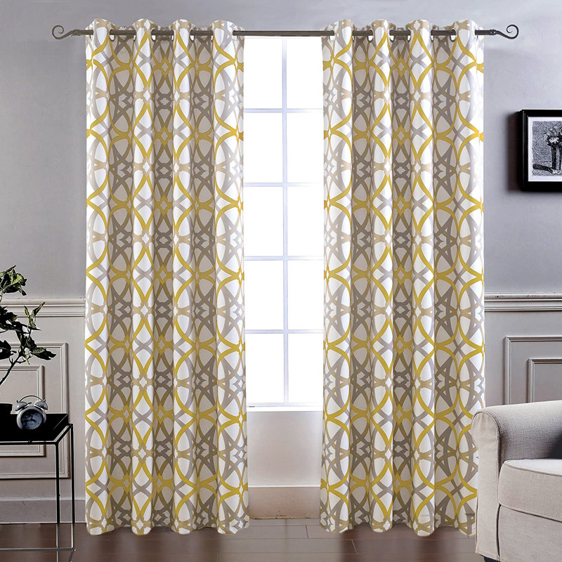 Rideaux occultant géométrique Hamble, L 52 po x L 84 po, Jaune/gris