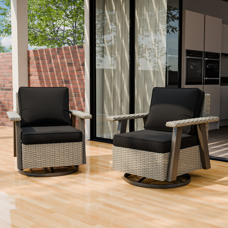 Ensemble de chaises d'extérieur pivotantes en osier avec coussins de 5 pouces, Noir