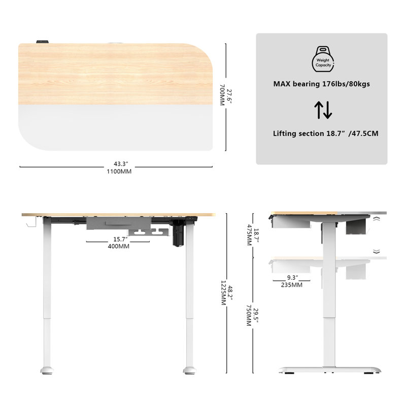 Bureau de jeu debout à hauteur ajustable, Blanc