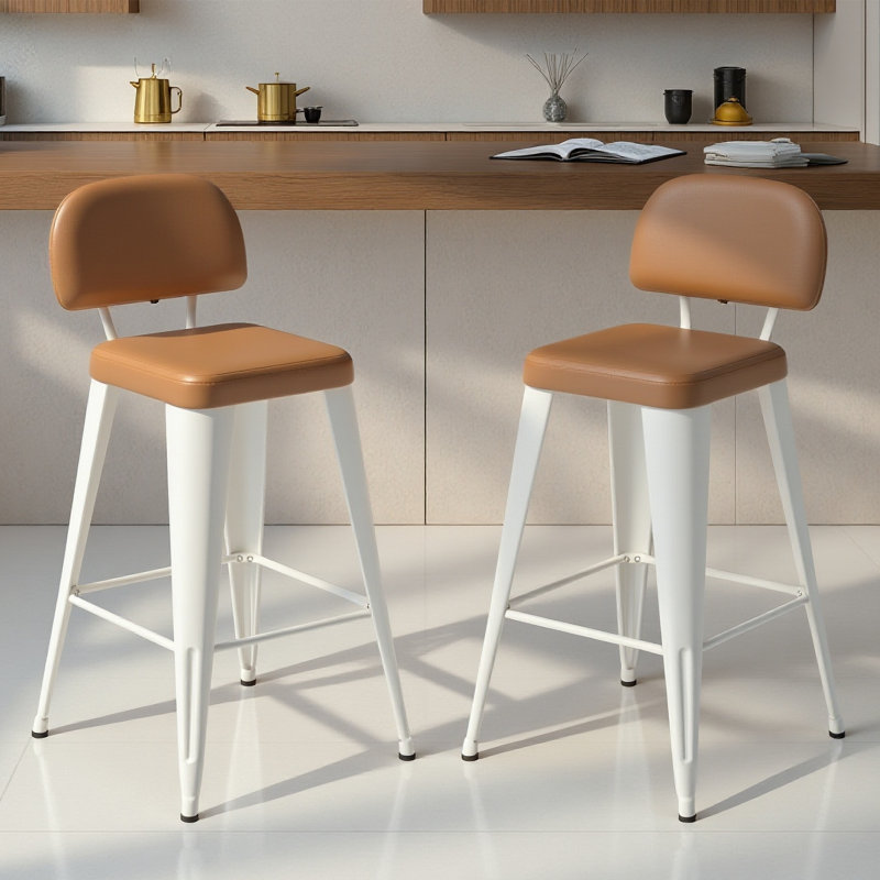 Upholstered Seat Stools with Metal Frame, Brown, Bar Stool (30" Seat Height)