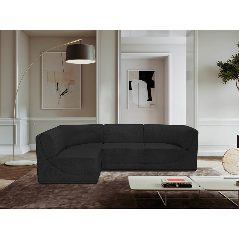 Ollie 4 - Piece Upholstered Sectional, Black Boucle Fabric