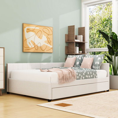 Linen Upholstered Daybed with Twin Trundle
