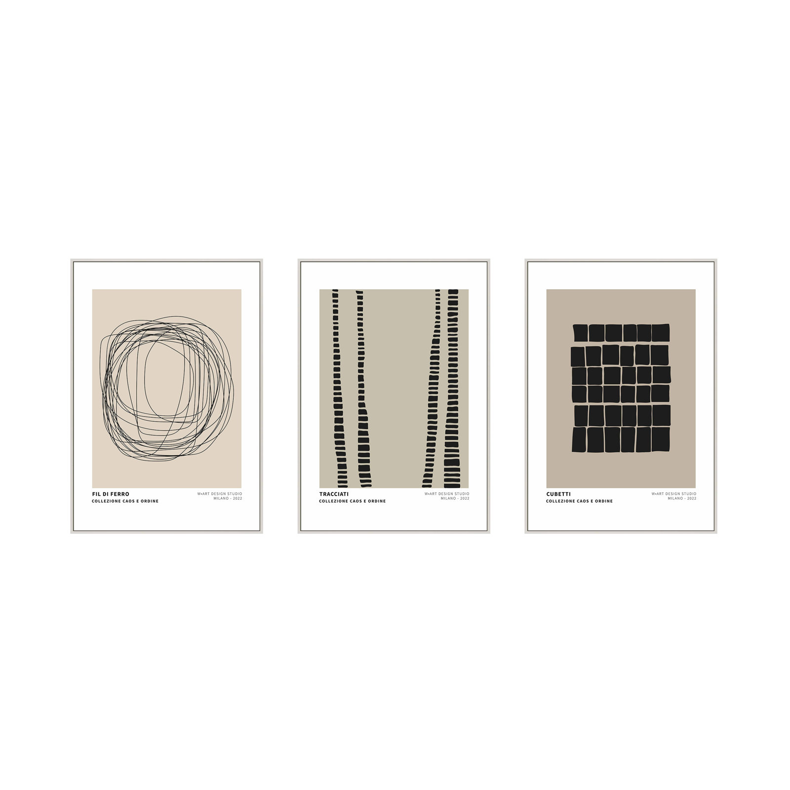 Caos E Ordine 2, White Framed Canvas, 25" H x 52.5" W x 1.25" D