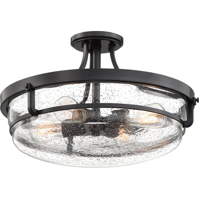 Glass Semi Flush Mount Light - 4 Lights Bronze