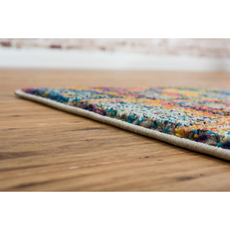 Tapis beige / bleu / orange vif tissé à la machine Ector Southwestern, Rectangle 5 pi 1 po x 8 pi