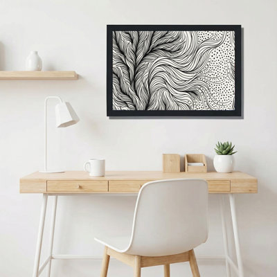 Abstract Feather And Wave Pattern Canvas Wrapped Wall Art Black And White Line Art Print For Living Room Bedroom Or Office Decor