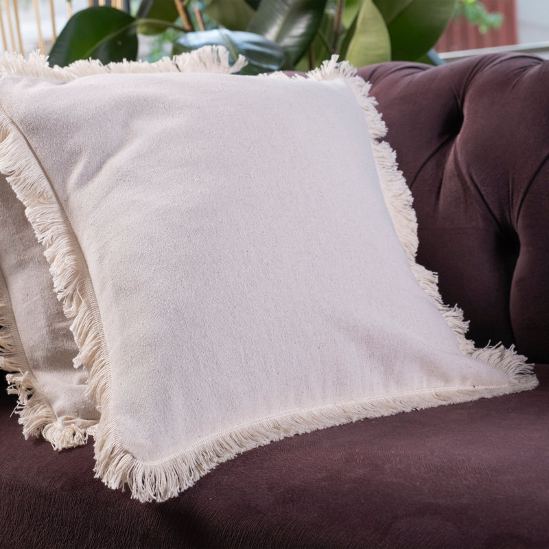 Ashippun White Square Cushion Cover, Raw/White