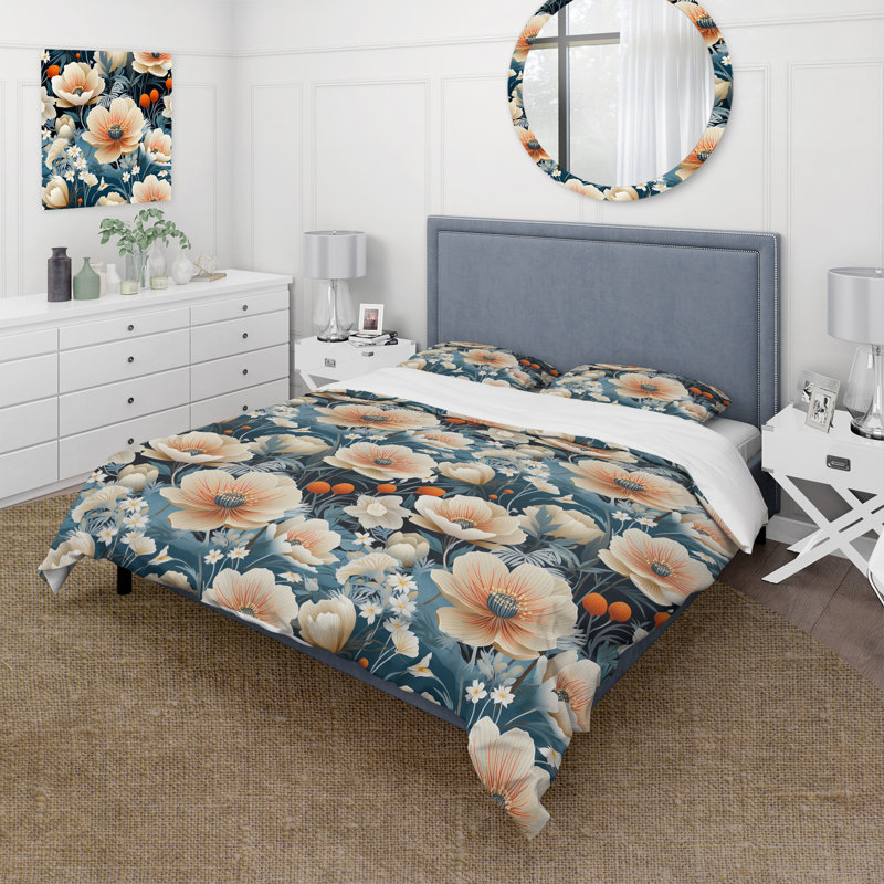 Ensemble de housse de couette Ivory Coastal Blossoms, Housse de couette pour très grand lit et 2 très
