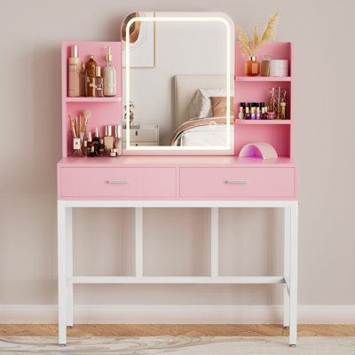 Makeup Vanity With 2 Storage Drawers,Vanity Desk With Mirror And Lights