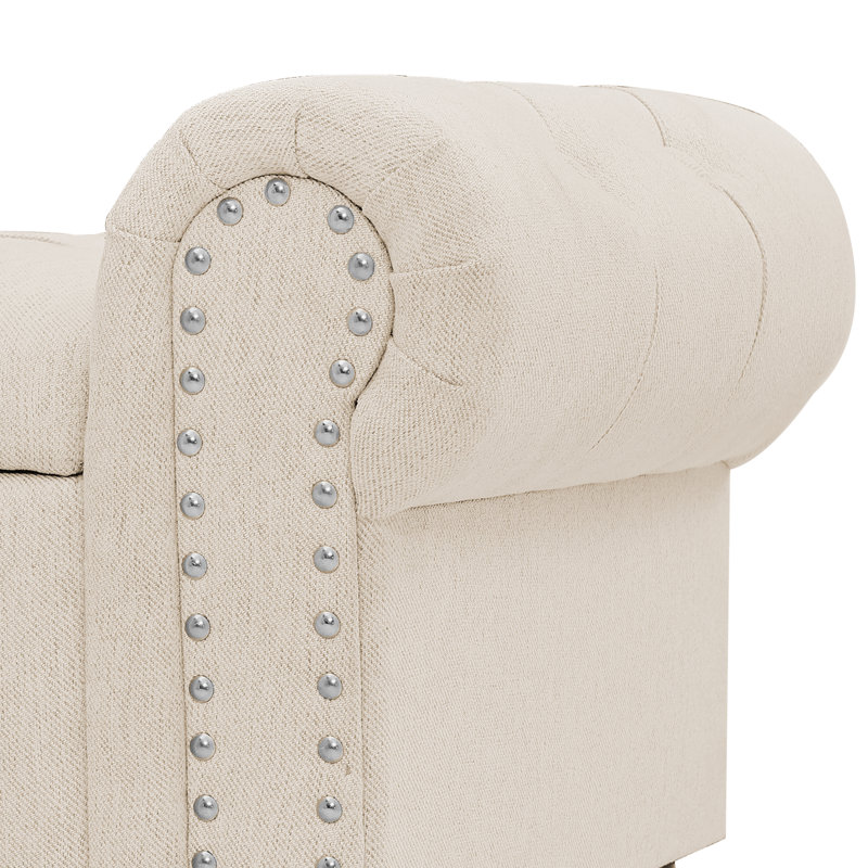 Banc de rangement rembourré Dawsey, Lin graine de lin, H 20,7 po x l 62,4 po x P 20,1 po