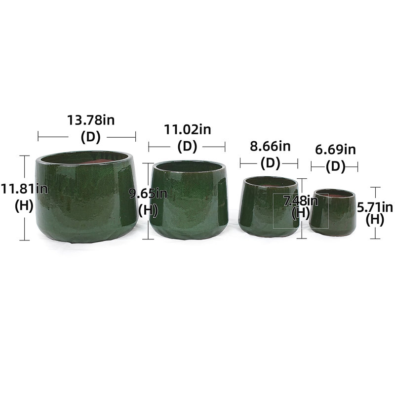 4 pots de fleurs en céramique, pot de fleurs moderne, Vert