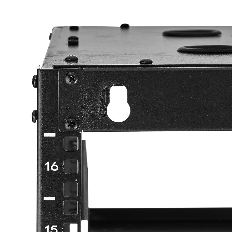 Support réseau 16U, profondeur de 23 po, fixation murale ou au sol, tablettes ventilées, idéal pour les espaces de bureau de détail limités, structure ouverte à 4 poteaux robustes, avec petite configuration pour salle de classe